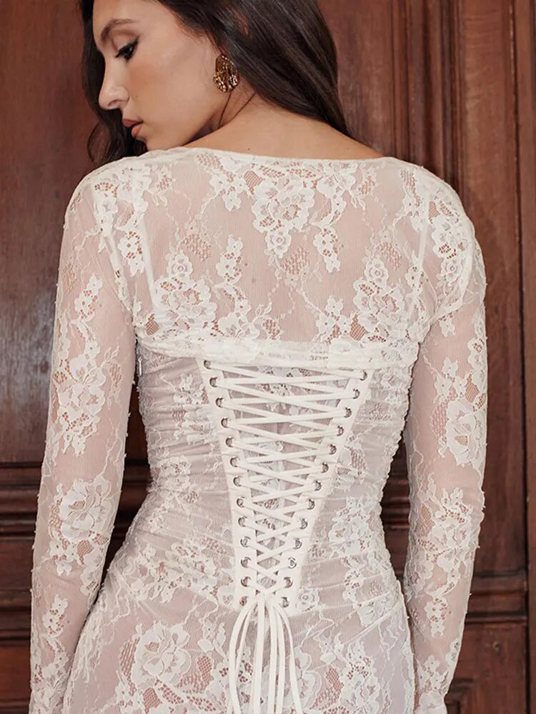 Elegant Lace Embroidery Sling  Maxi Dress