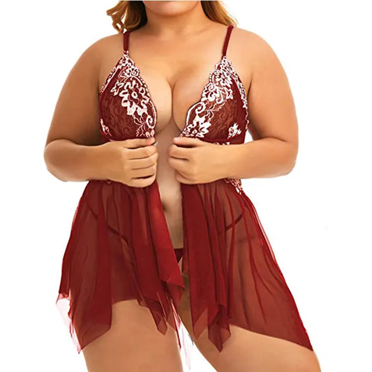Plus Size Lingerie for Women Sleepwear Set Lace Babydoll Chemise V Neck Nightgown Sexy  Nightdress Maternity
