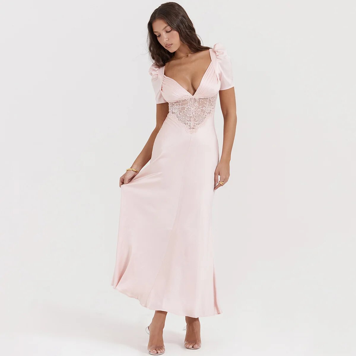 "Blush Enchantment" Silk Midi Dress with Lace Detailing - Also in Serene Blue y2k Fairycore