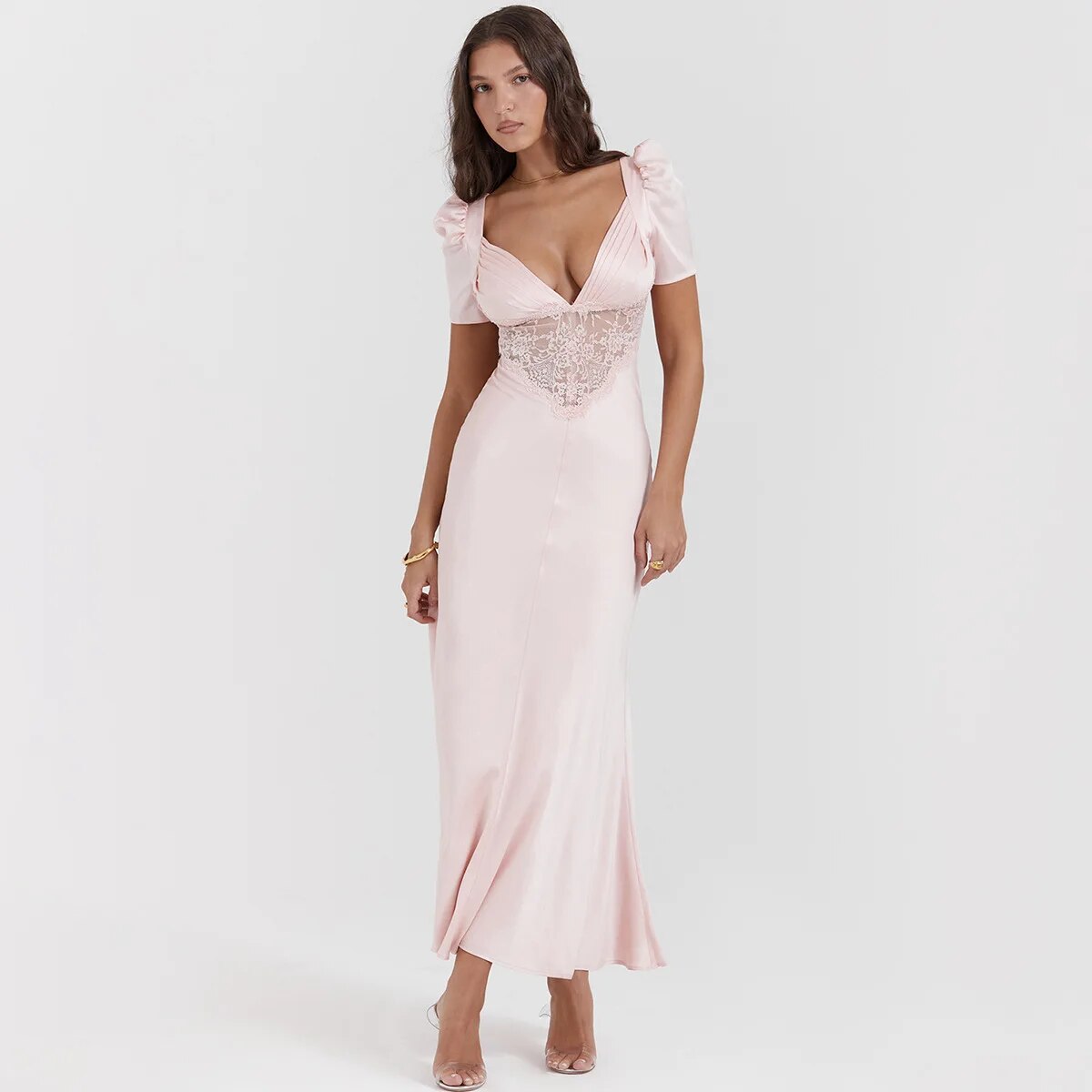 "Blush Enchantment" Silk Midi Dress with Lace Detailing - Also in Serene Blue y2k Fairycore