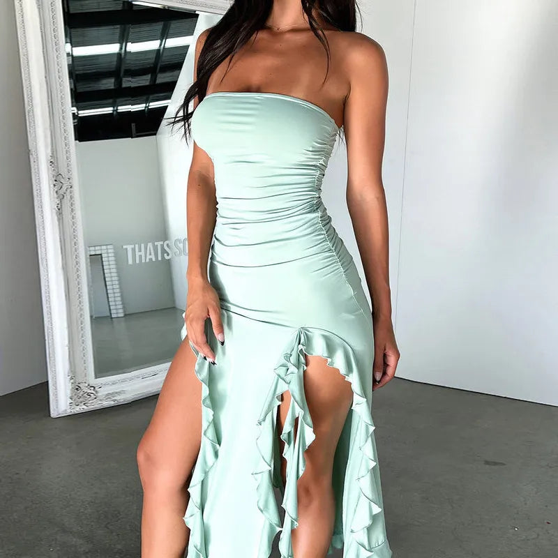 Midi Dress Sexy Strapless  Cloths