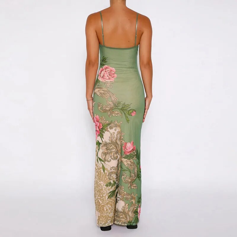 Sleeveless Print Suspender Dress