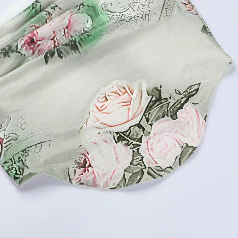 Sage Green Floral Print Maxi Dress with High Slit - Spring and Summer Collection