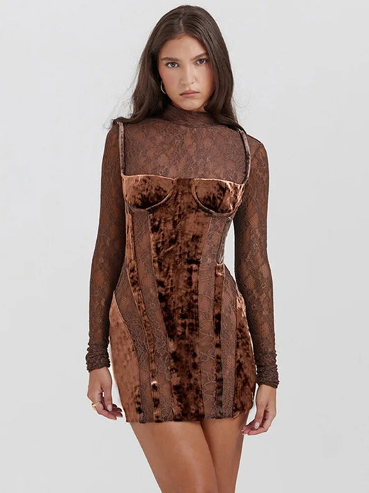 "Midnight Elegance" Sheer Lace Dress - Available in Classic Black and Rich Chocolate