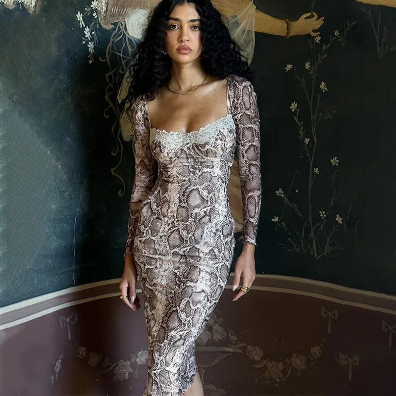 Pink Lace Dress Women Fashion Lace Patchwork Print Dress Sexy Backless Drawstring Tie Bodycon Long Robes Elegant Ladies Evening Party