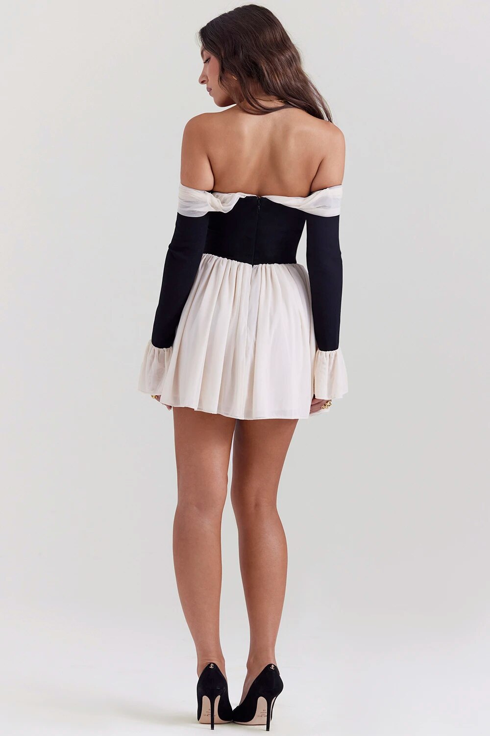 Slash Neck Strapless  Long Sleeve  Dress