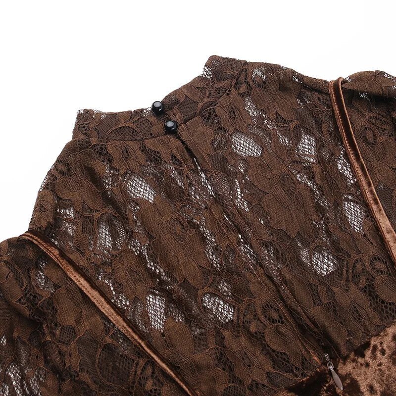 "Midnight Elegance" Sheer Lace Dress - Available in Classic Black and Rich Chocolate