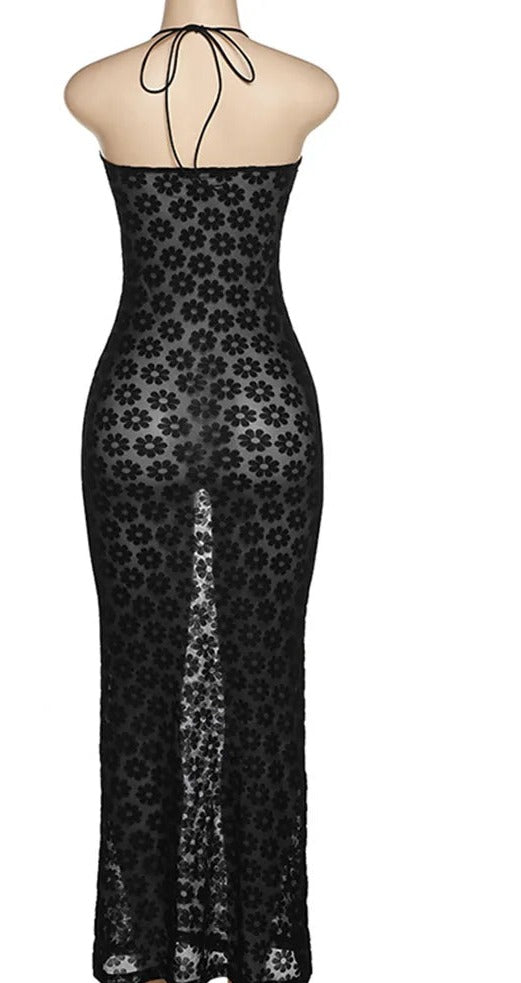 Solid Color Hanging Neck Maxi Dress Sexy Women Trendy Dresses Clothing
