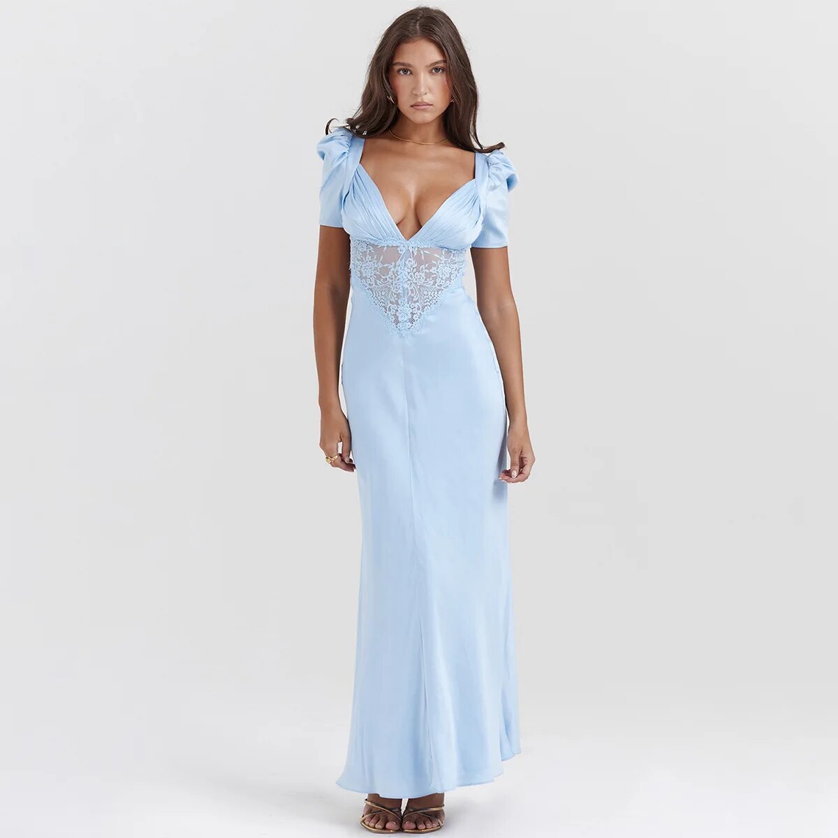 "Blush Enchantment" Silk Midi Dress with Lace Detailing - Also in Serene Blue y2k Fairycore