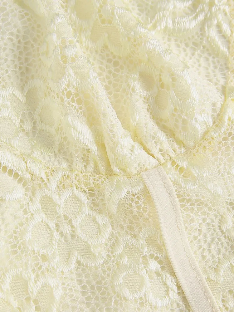 Elegant Ivory Lace and Satin Midi Dress - Available in Yellow and Light Blue