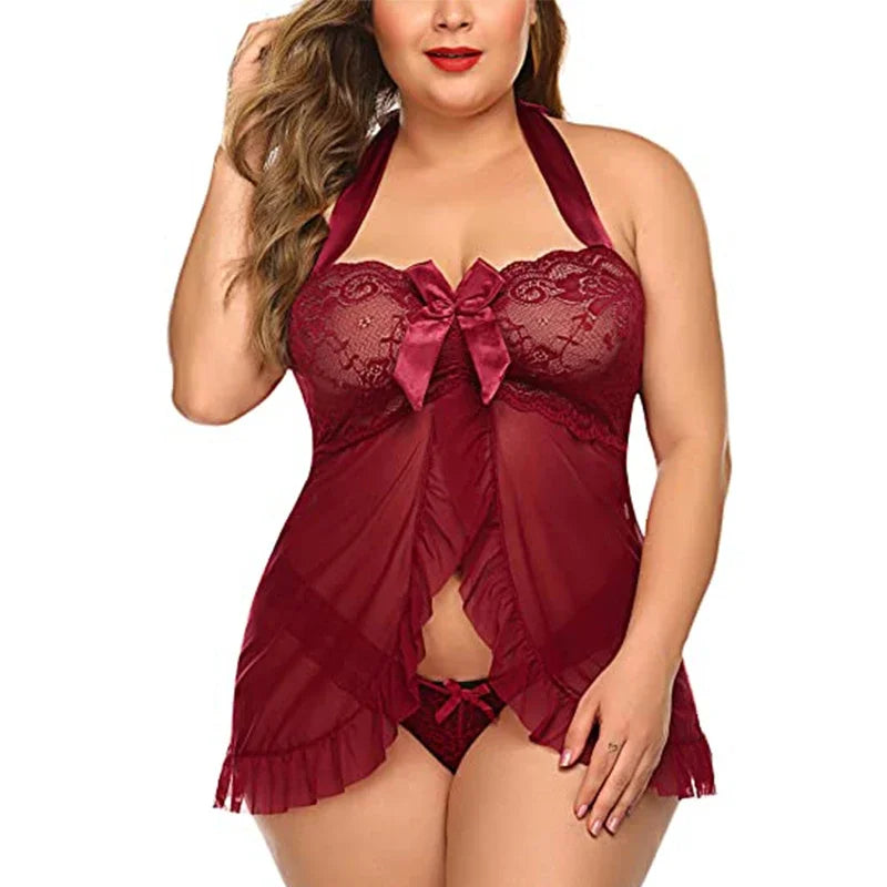 Women Sexy Babydoll Lingerie Lace Nightdress Sleepdress Bridal Lingerie Halter Chemise Maternity Nightgown Plus Size