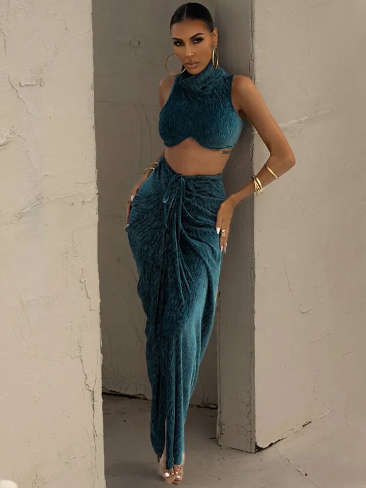 Glamorous Teal High-Slit Maxi Dress - Also Available in Pink and Black
