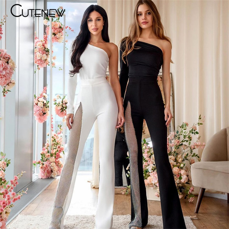 Cutenew Sexy Mesh One Shoulder Patchwork