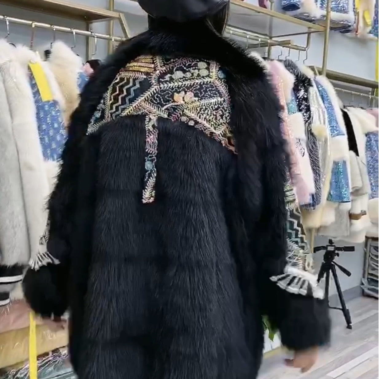 Fur Long Sleeve Imitation Toka Double Face Wool Leather Coat  Winter Clothes Heavy Sequins Casual Warm Jacket festival fur coat jacket outerwear