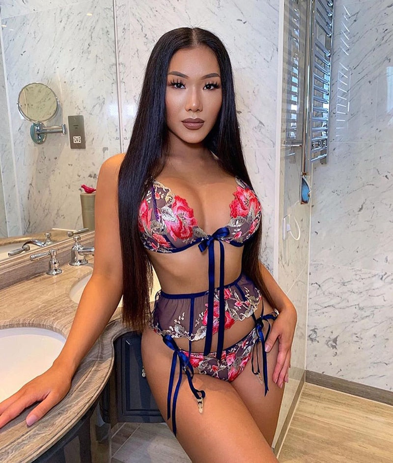 Women Embroidery Lingerie Set