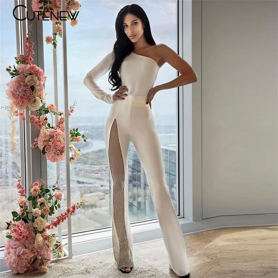 Cutenew Sexy Mesh One Shoulder Patchwork