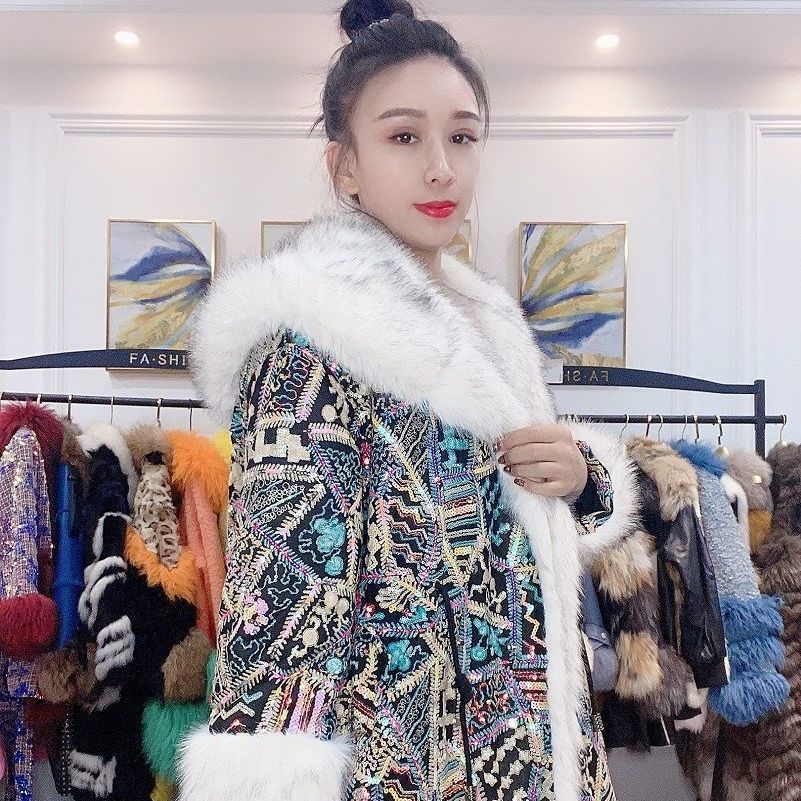 New Winter Clothes Fashion Shawl Collar Hat Double-Purpose Faux Fur Coat Heavy Luxury Embroidery Toka Leather Fur Coat