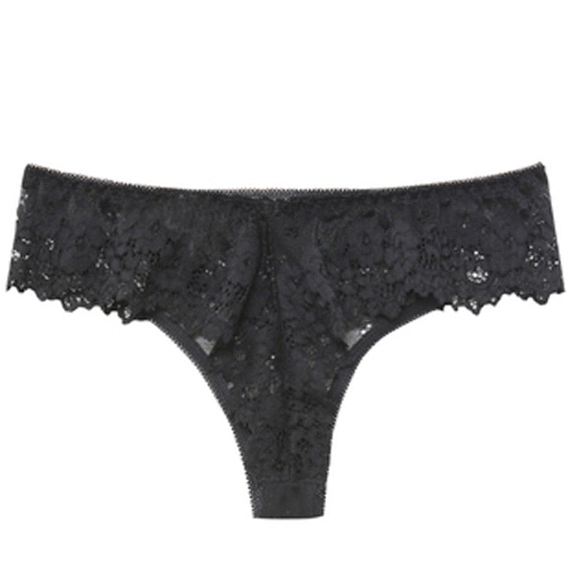 Women Sexy Lace Lingerie Temptation Low-waist Panties Embroidery Thong Transparent Hollow out Underwear Female G String