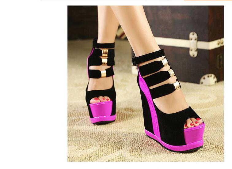 Women Platform Sandals Wedges High heel 14cm Peep Toe Mixed Colors Sweet Woman Shoes Sexy Ladies Shoes