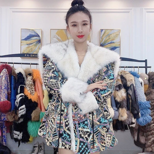 New Winter Clothes Fashion Shawl Collar Hat Double-Purpose Faux Fur Coat Heavy Luxury Embroidery Toka Leather Fur Coat