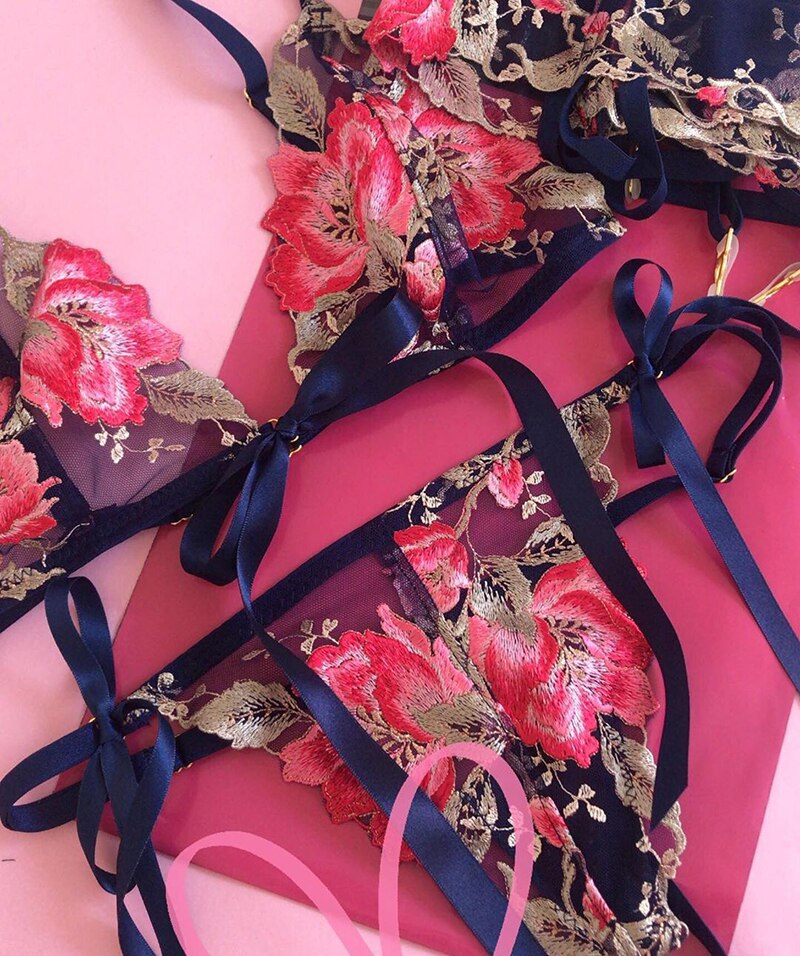 Women Embroidery Lingerie Set