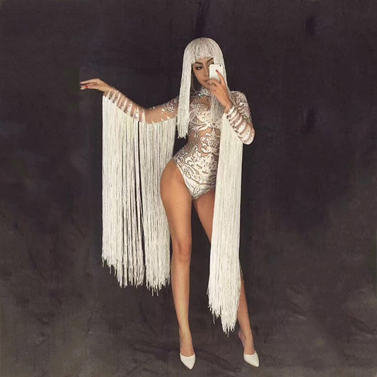 White Crystals Bodysuit Female Costumes