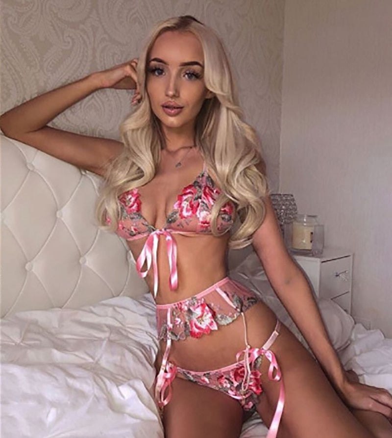 Women Embroidery Lingerie Set