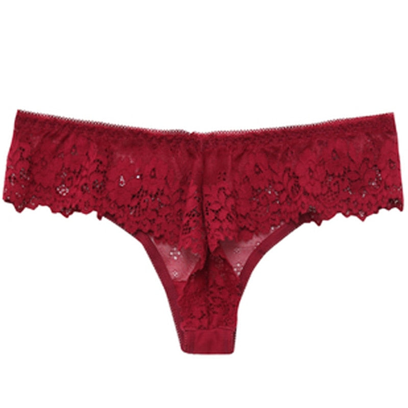 Women Sexy Lace Lingerie Temptation Low-waist Panties Embroidery Thong Transparent Hollow out Underwear Female G String