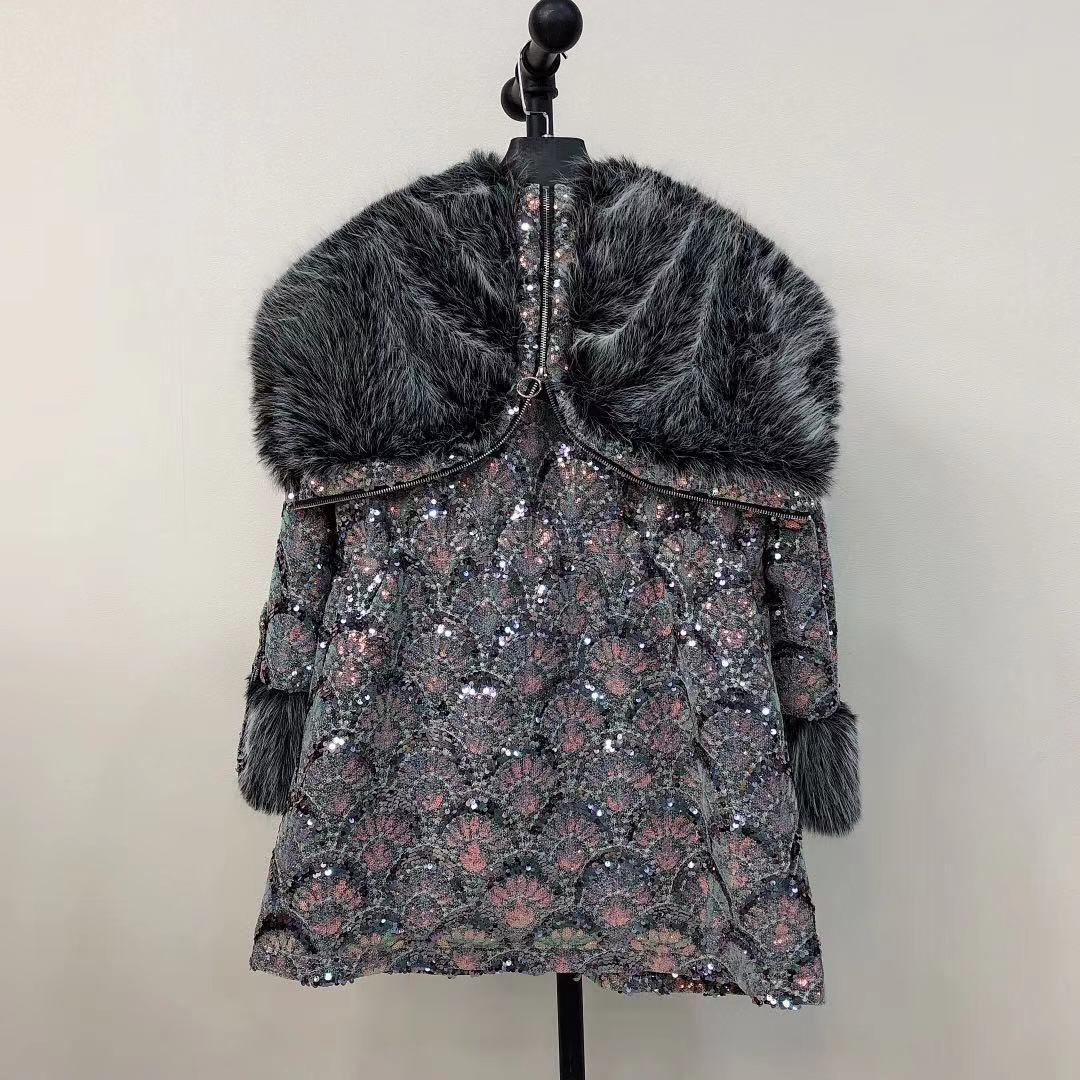 Winter Clothes Fashion Toka Warm Mid-Length Jacket High Waist Slimming Temperament Heavy Sequins Elegant Fur Coat Women festival fur coat