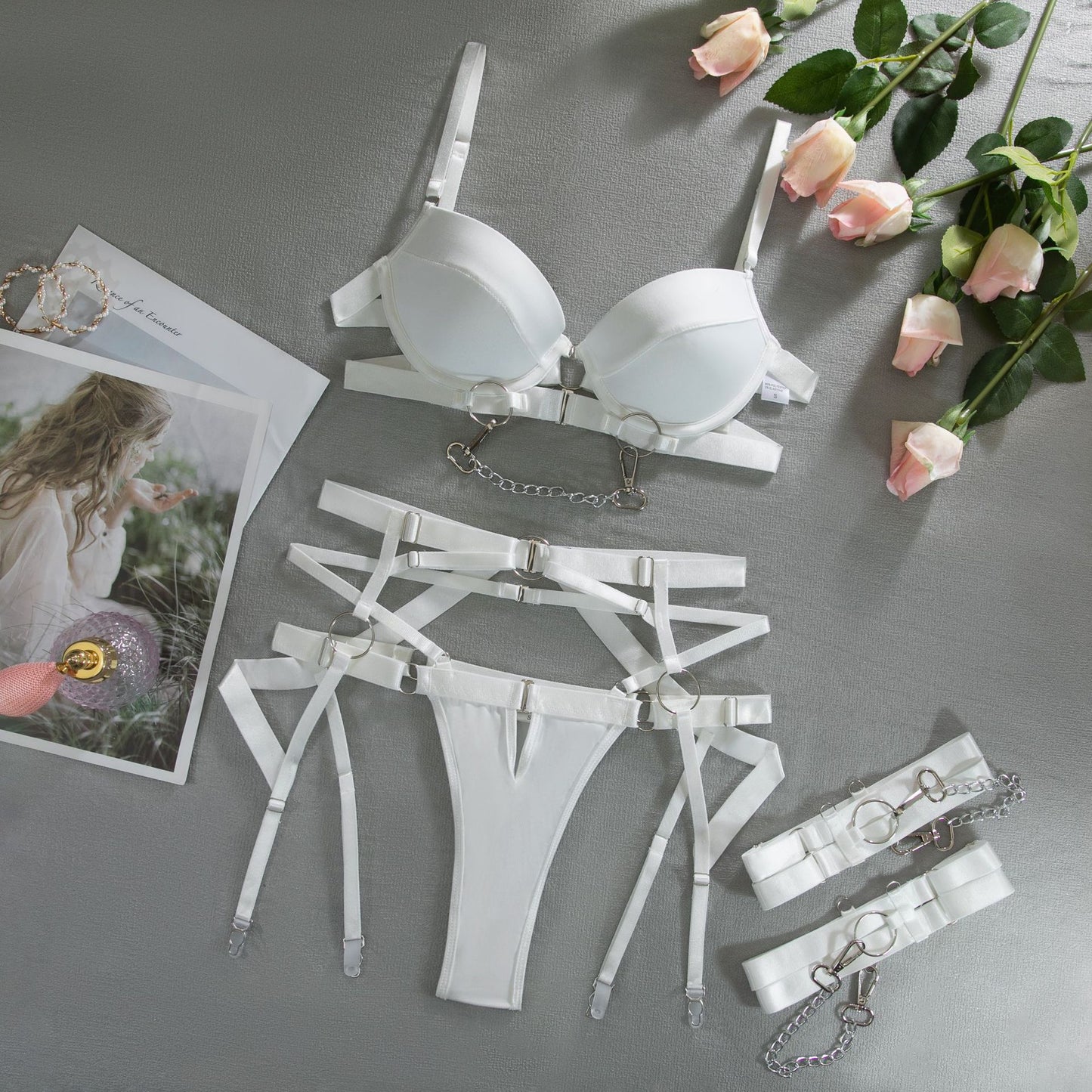 Bra-Panty Set With Luxury Garter Chain Set