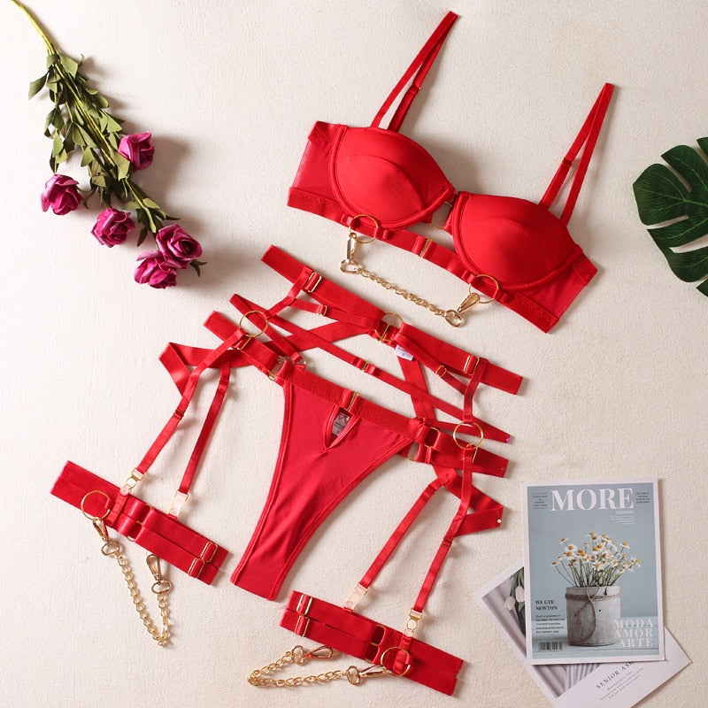 Bra-Panty Set With Luxury Garter Chain Set
