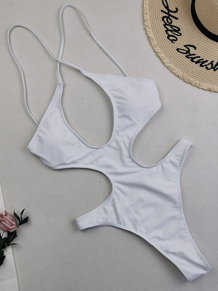Sexy Solid Hollow Out One Piece Swimsuit Female Plus Size Swimwear Women Backless Bathing Suits Summer Beach Wear Monokini Plus size S-4XL