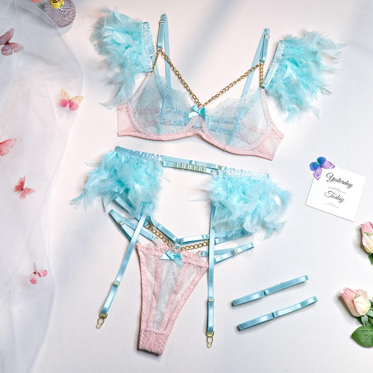 3-Piece Lace Feather Exotic Set