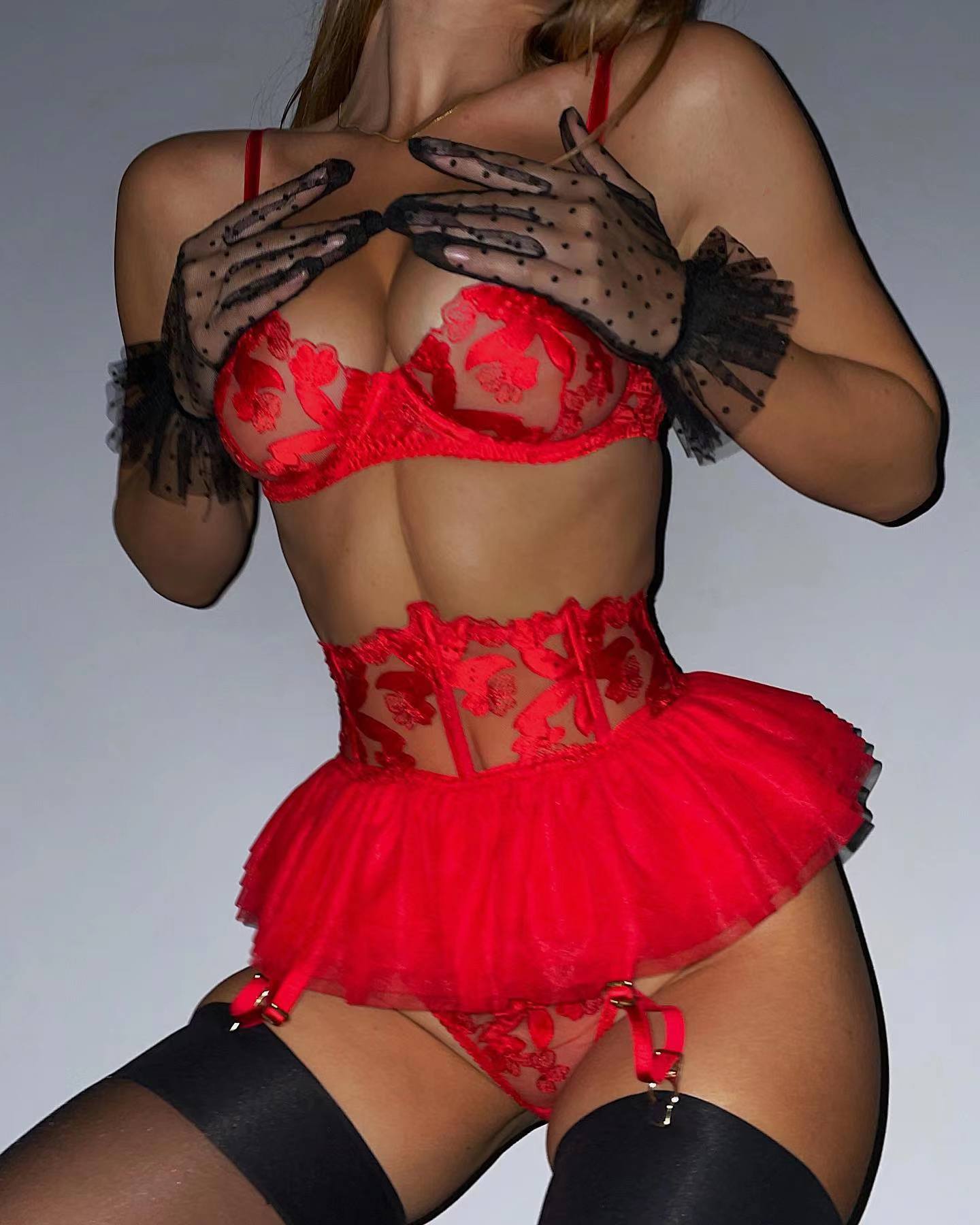 Women's Underwear 3-Pieces Transparent Sexy Round Matching Bride lingerie