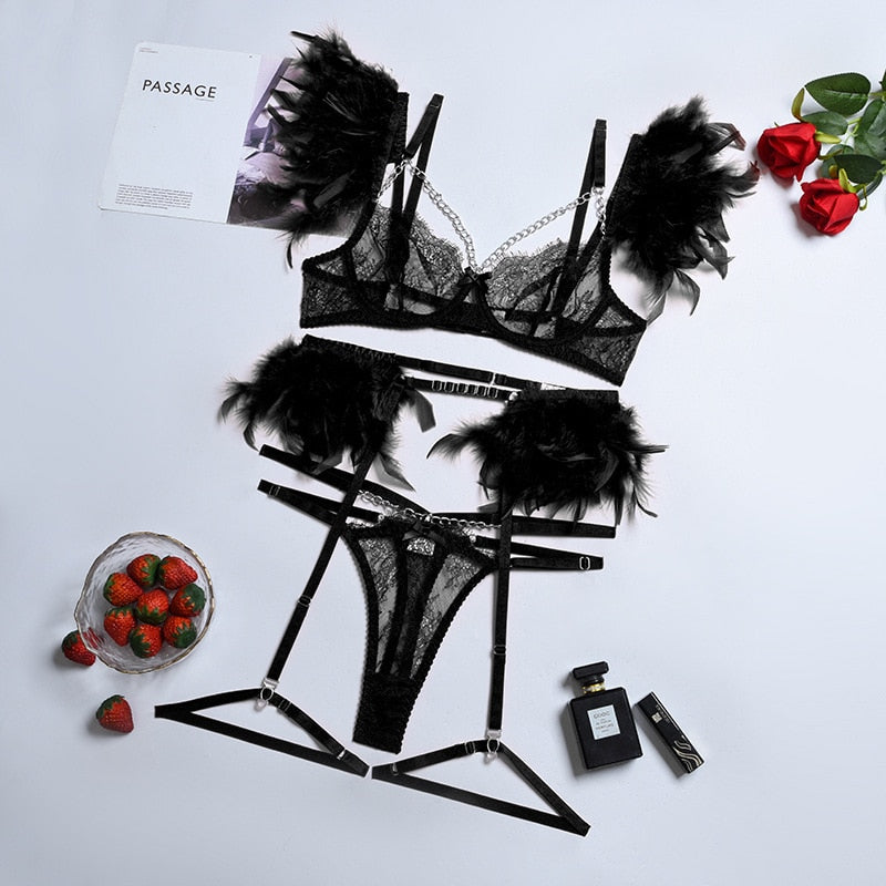 3-Piece Lace Feather Exotic Set