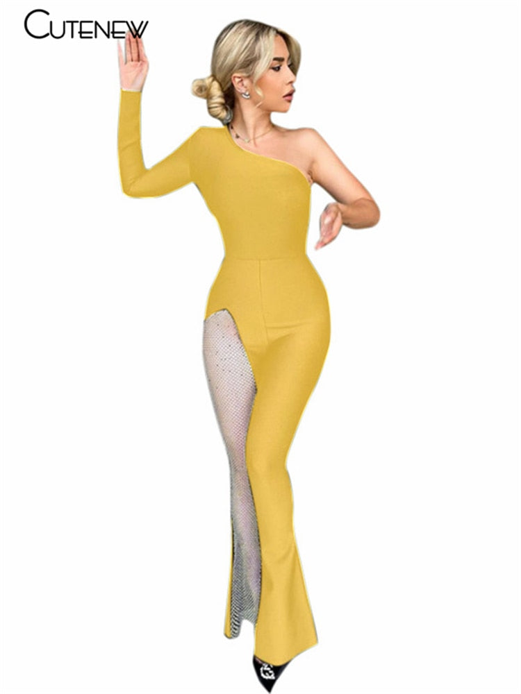 Cutenew Sexy Mesh One Shoulder Patchwork
