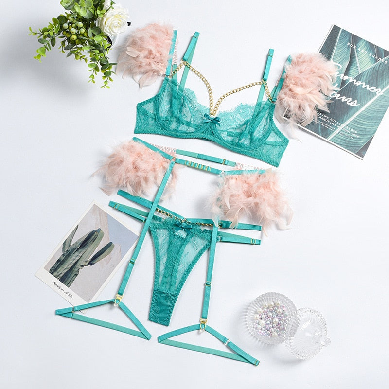 3-Piece Lace Feather Exotic Set