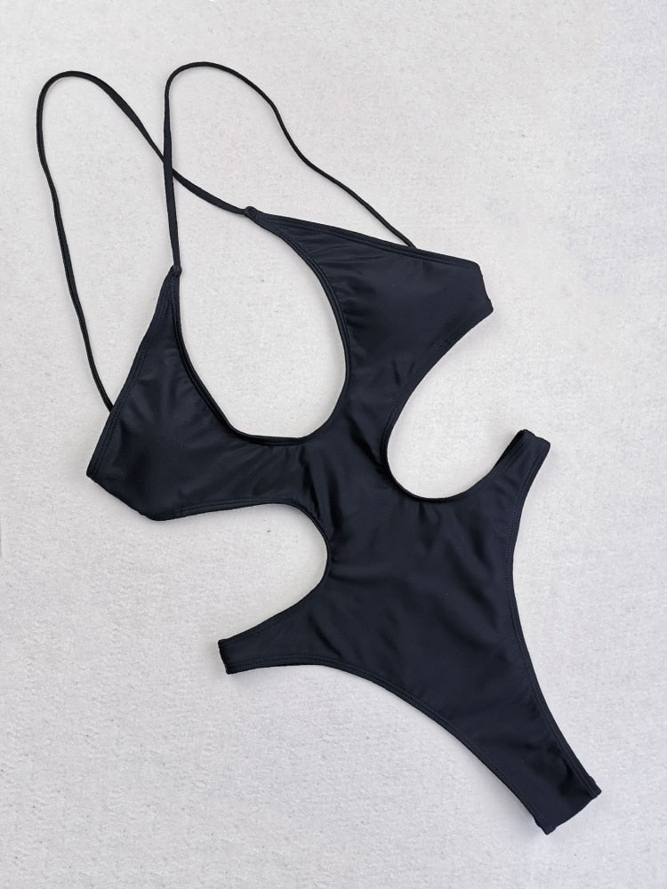 Sexy Solid Hollow Out One Piece Swimsuit Female Plus Size Swimwear Women Backless Bathing Suits Summer Beach Wear Monokini Plus size S-4XL