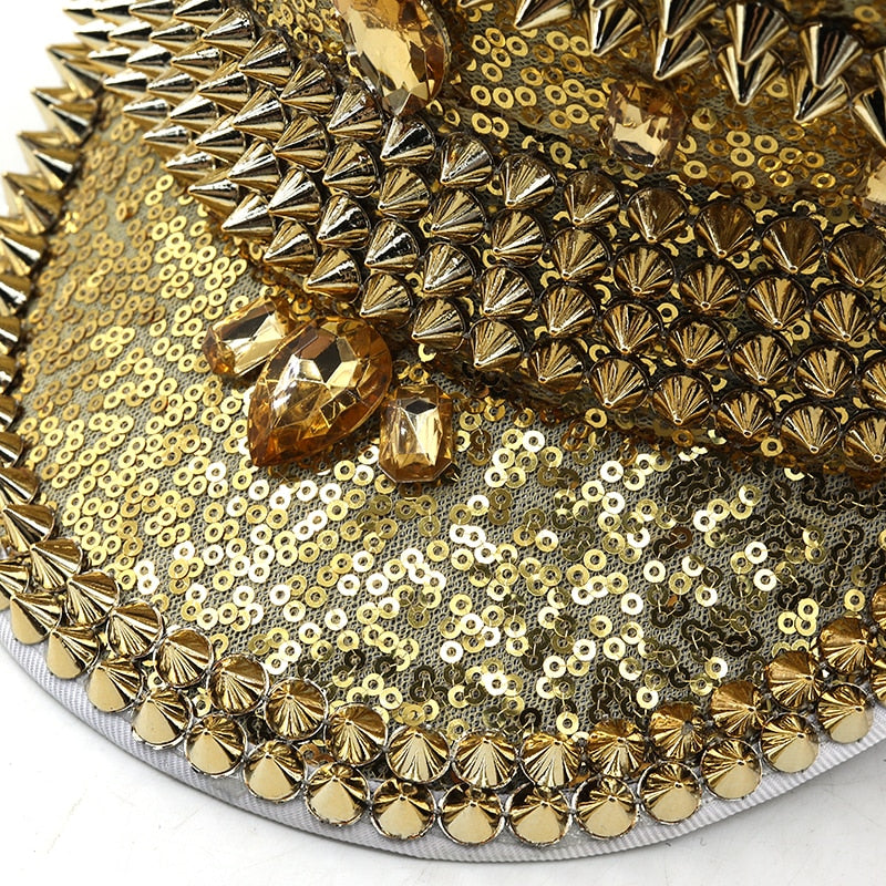 Steampunk Military Hat with Gold Rivet