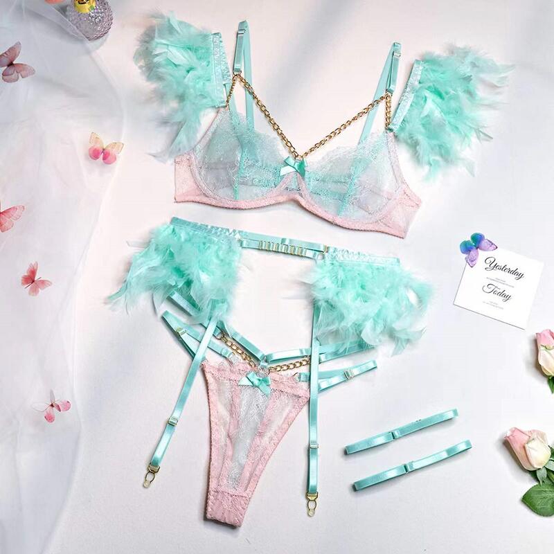 3-Piece Lace Feather Exotic Set