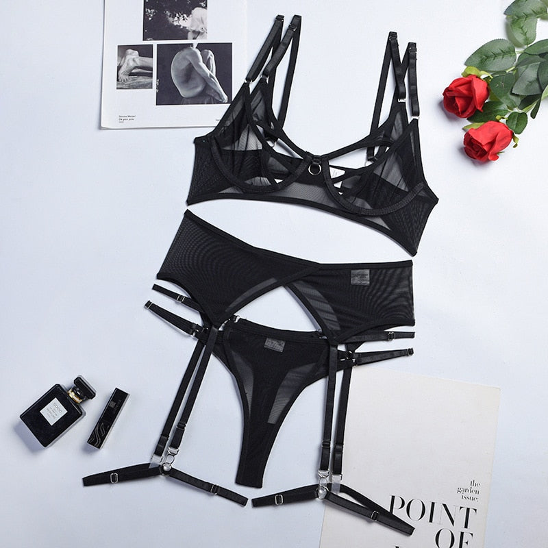 Lingerie Underwear Fancy Lace Garter Set