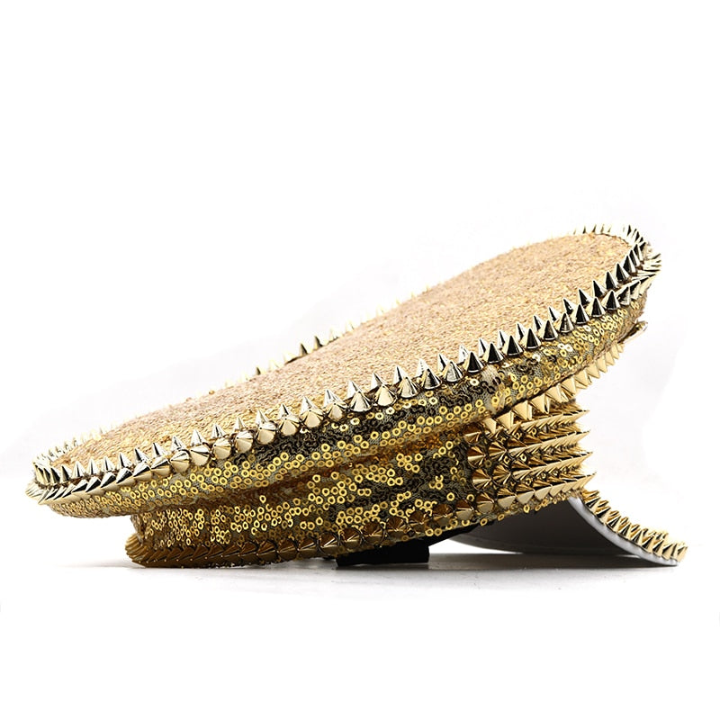 Steampunk Military Hat with Gold Rivet