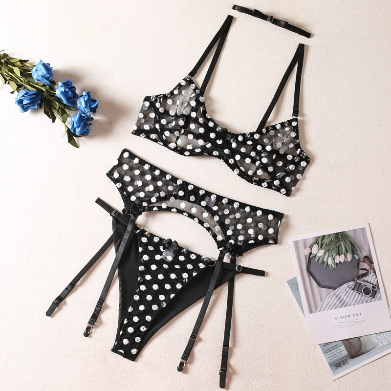 Dot Mesh Lingerie Set