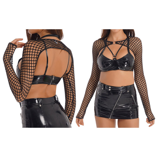 Woman See Through  Long Sleeve Backless T-shirt