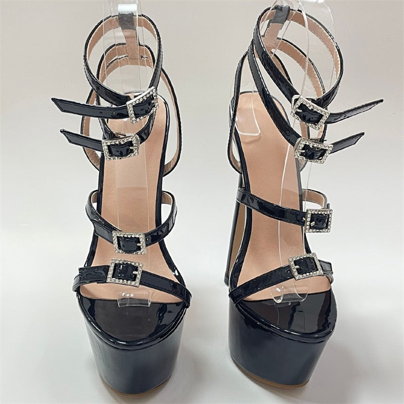Runway Style Sexy High Heels Platform Sandals For Women Fashion Open Toe Crystal Buckle Stiletto Wedding Stripper Shoes