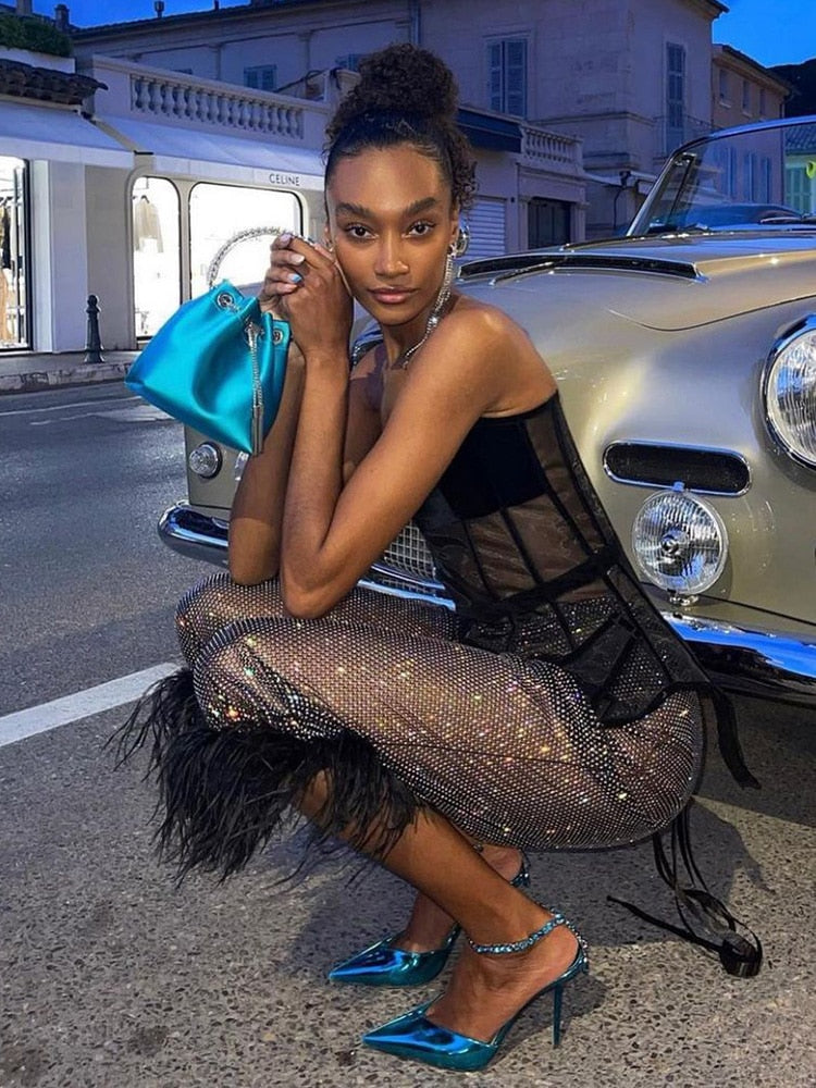 Sequins Furry Mesh Loose Trouser