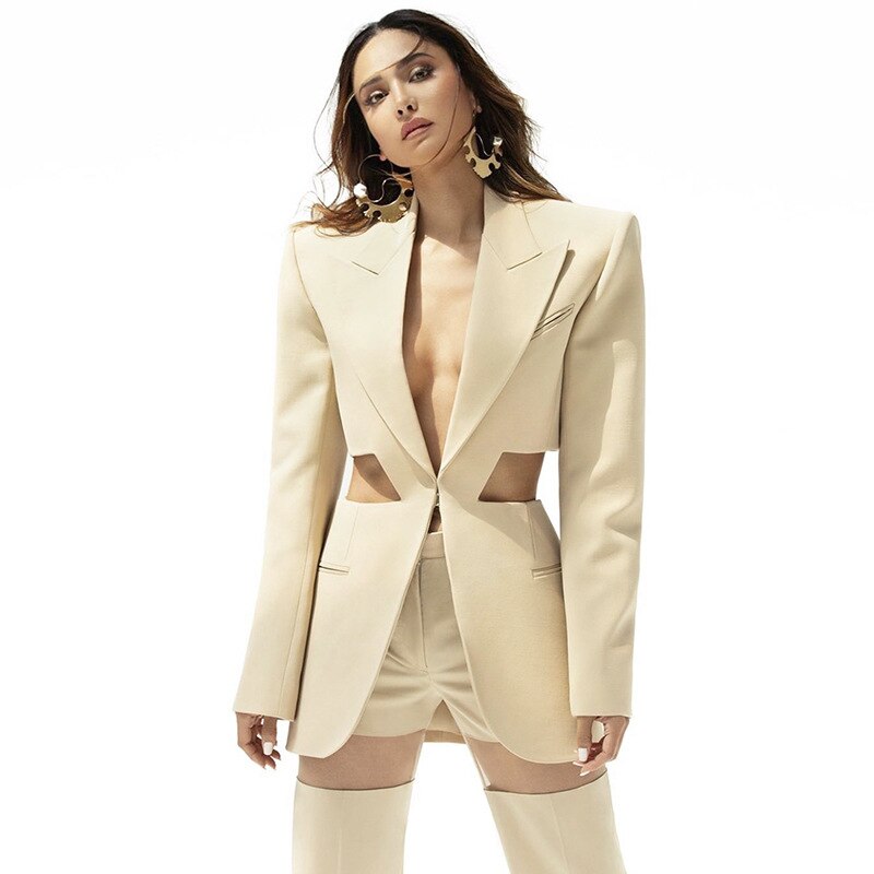 Autumn Style Women Long Sleeve Sexy Hollow Out Slim Coat Pants Set Office Lady Celebrate Casual Women's Set