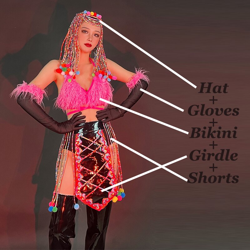 Nightclub Bar Gogo Show Dancer Stage Costume Plush Bikini Sexy Pole Dance Clothes Carniva Rave Outfit Dj Ds Clubwear