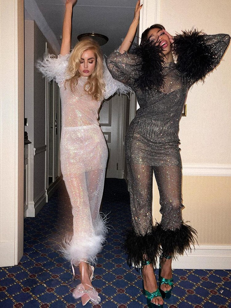 Sequins Furry Mesh Loose Trouser