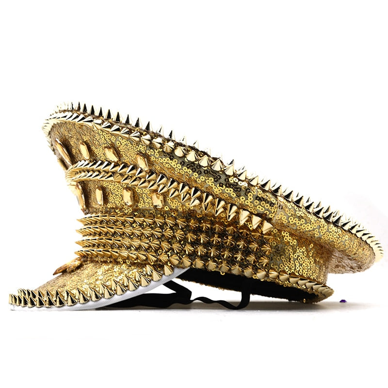 Steampunk Military Hat with Gold Rivet